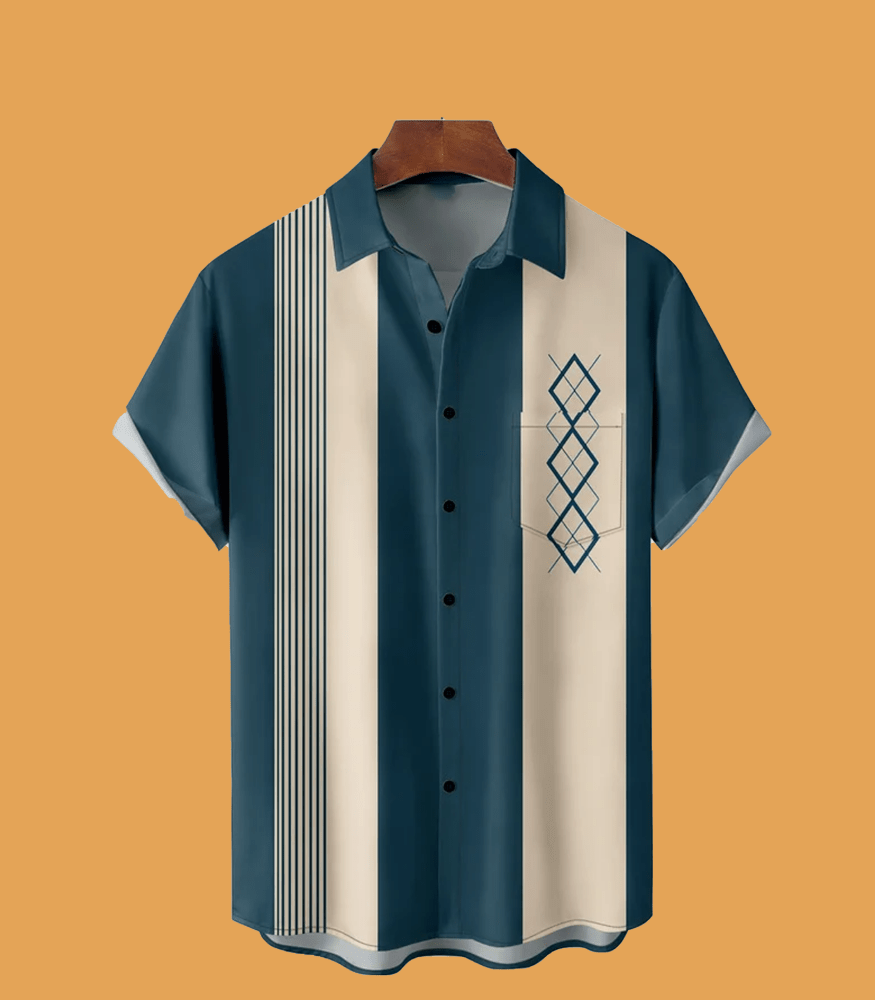 Hardaddy Men's Geometric Print Wrinkle Resistant Moisture Wicking Fabric Lapel Short Sleeve Hawaiian Shirt - Cabryon