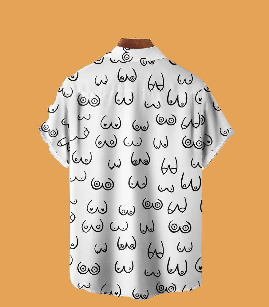 Hardaddy Moisture - wicking Art Abstract Line Drawing Chest Pocket Hawaiian Titty Shirt - Cabryon
