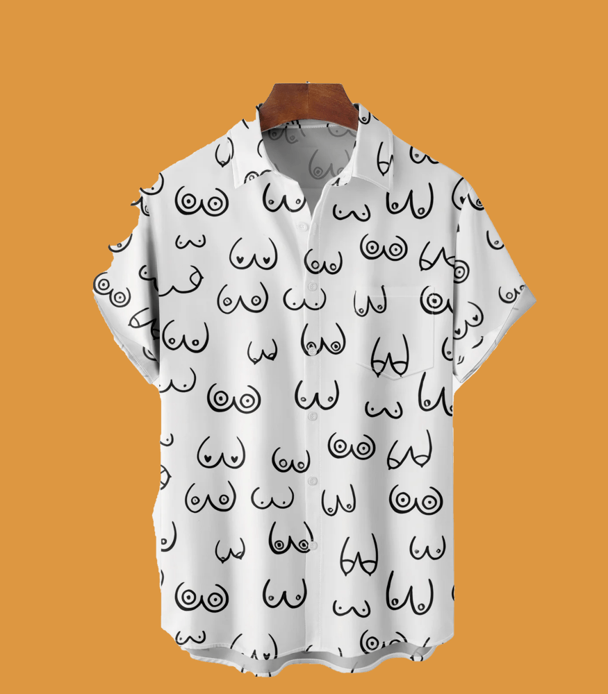Hardaddy Moisture - wicking Art Abstract Line Drawing Chest Pocket Hawaiian Titty Shirt - Cabryon