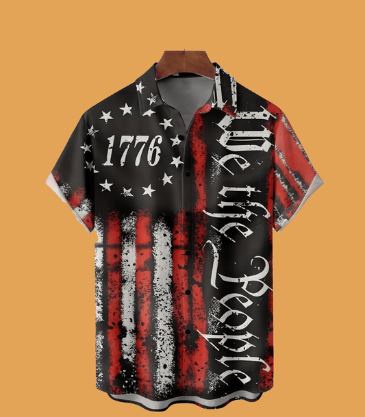 1776 Declaration of Independence 4th of July Chest Pocket Hawaiian Shirt - Cabryon