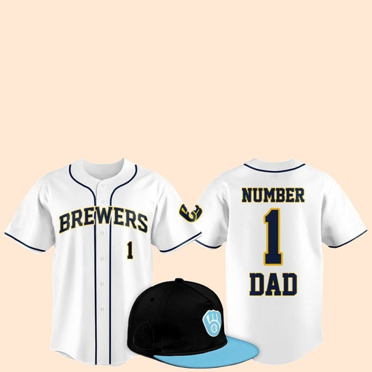 2025 Milwaukee Brewers Father Day Number 1 Dad Baseball Jersey - Cabryon