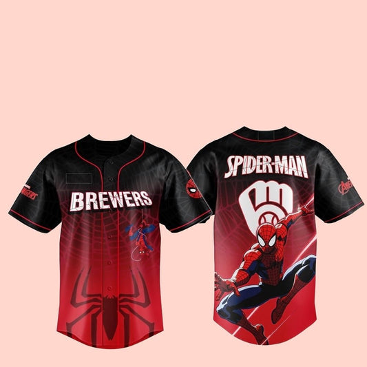 2025 Milwaukee Brewers Spider Man Night Baseball Jersey Hat - Cabryon