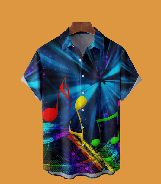 2025 Music Note Chest Pocket Short Sleeve Shirt - Cabryon