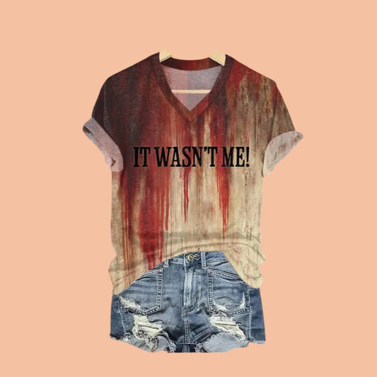 2025 Bloody Halloween It Wasn't Me Print Casual Shirt