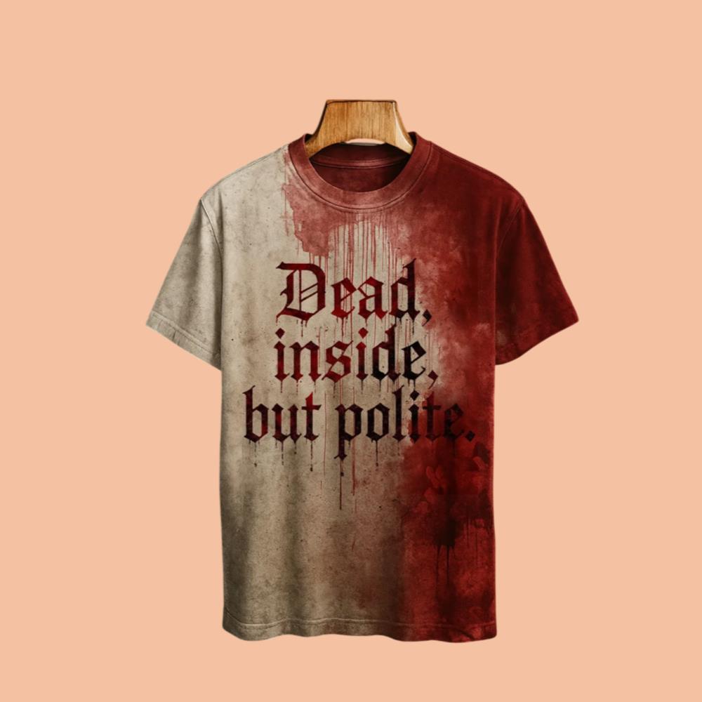 2025 Halloween Dead Inside But Polite Blood Printed Shirt