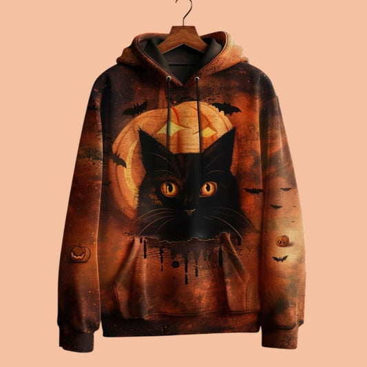 Gothic Black Cat Printed Hoodie Halloween 2025