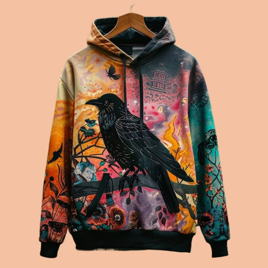 Gothic Dark Crow Printed Hoodie Halloween 2025