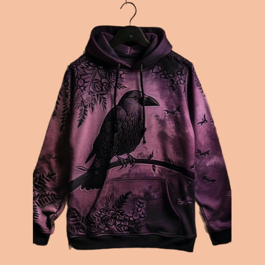 Gothic Raven Art Printed Hoodie Halloween 2025