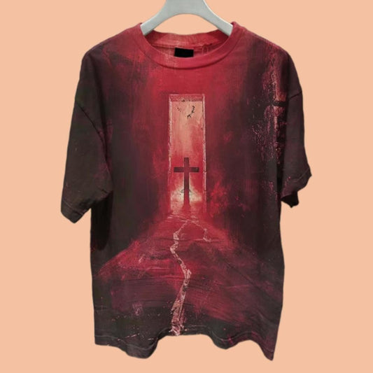 Men's Bloody Cross Dark Horror Print Shirt
