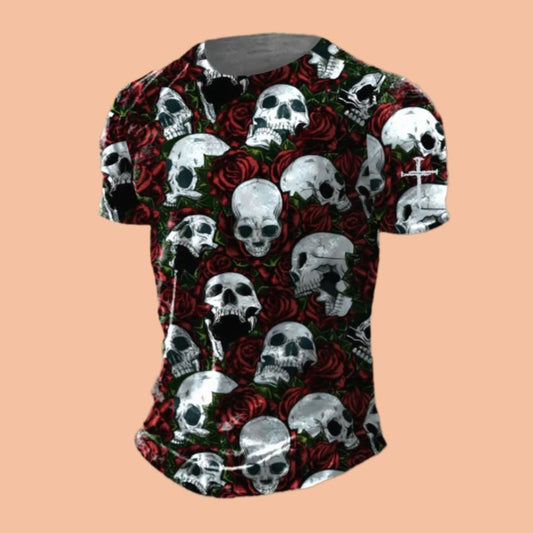 Men's Dark Skull Print Crew Neck Shirt Halloween 2025
