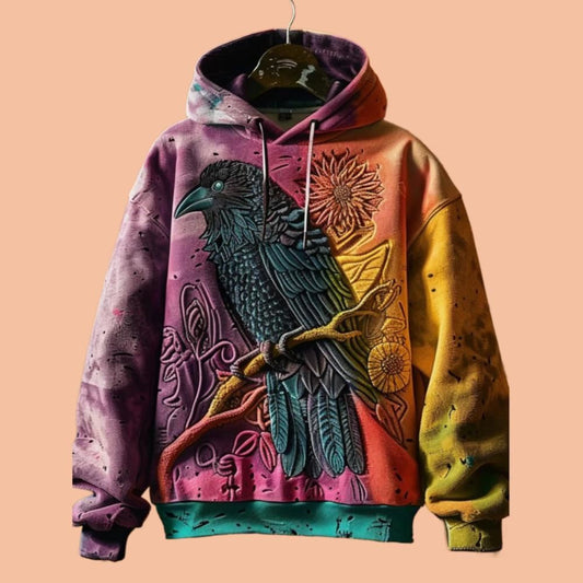 Men's Gothic Dark Crow Printed Hoodie Halloween 2025
