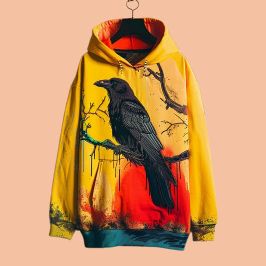 Men's Halloween Distressed Crow Print Hoodie Halloween 2025