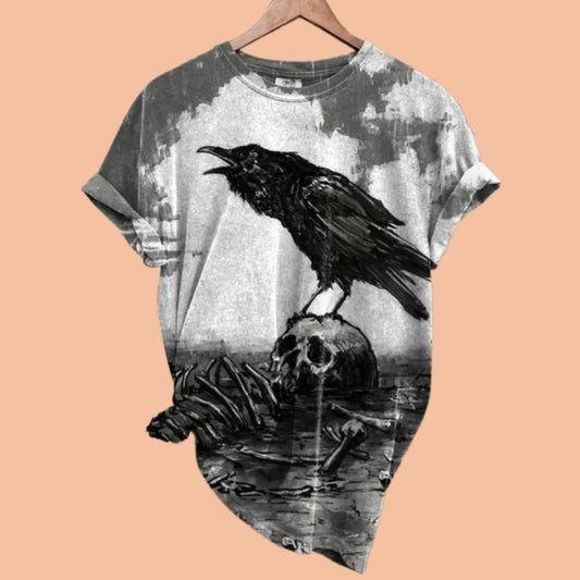 Retro Dark Crow Print Shirt Halloween 2025