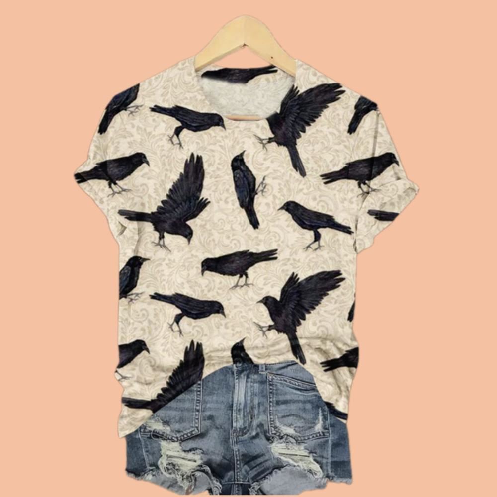 Women's Crow Print Shirt Halloween 2025