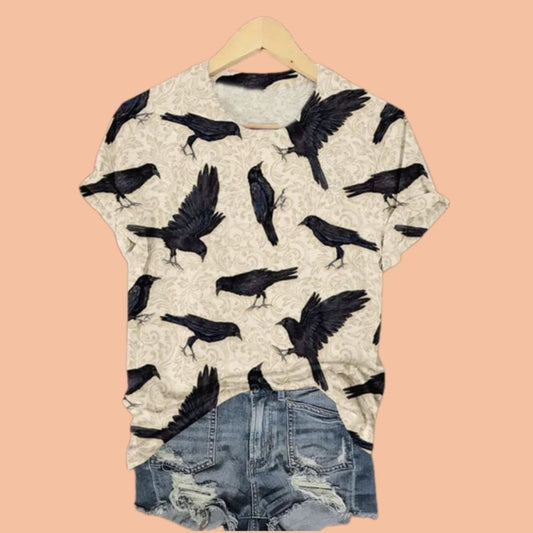 Women's Crow Print Shirt Halloween 2025