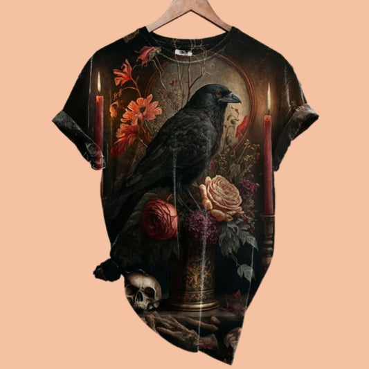 Women's Dark Crow Print Shirt Halloween 2025