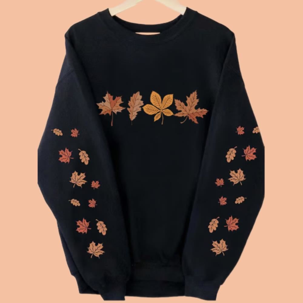 Women's Fall Leaves Sleeve Print Sweatshirt Halloween 2025