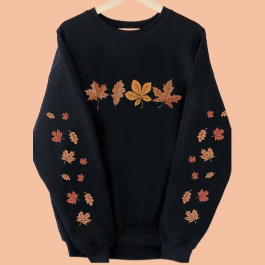 Women's Fall Leaves Sleeve Print Sweatshirt Halloween 2025