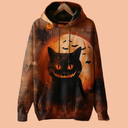 Women's Gothic Black Cat Halloween Printed Hoodie Halloween 2025