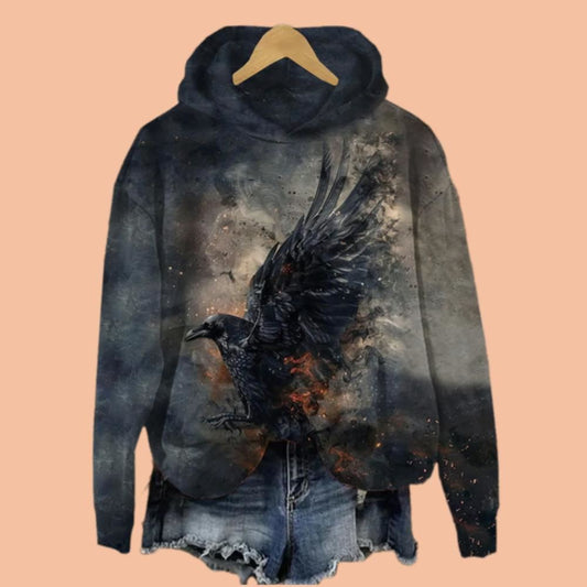 Women's Halloween Crow Print Casual Hoodie Halloween 2025