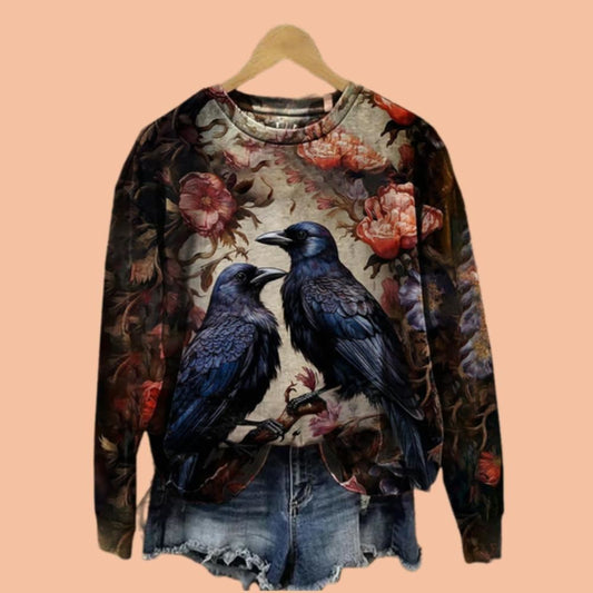 Women's Halloween Crows Print Sweatshirt Halloween 2025