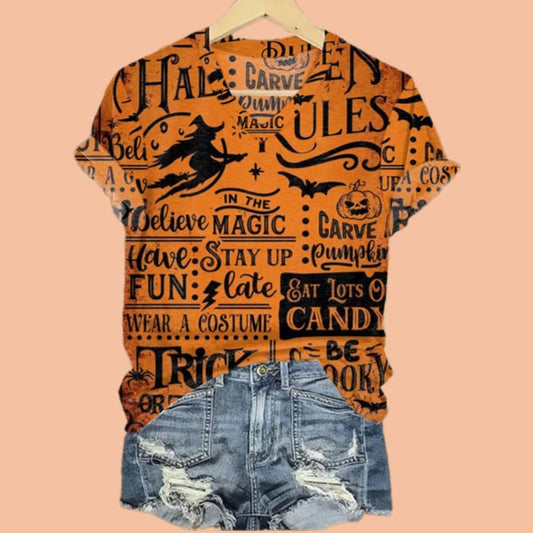 Women's Halloween Printed V-Neck Shirt Halloween 2025