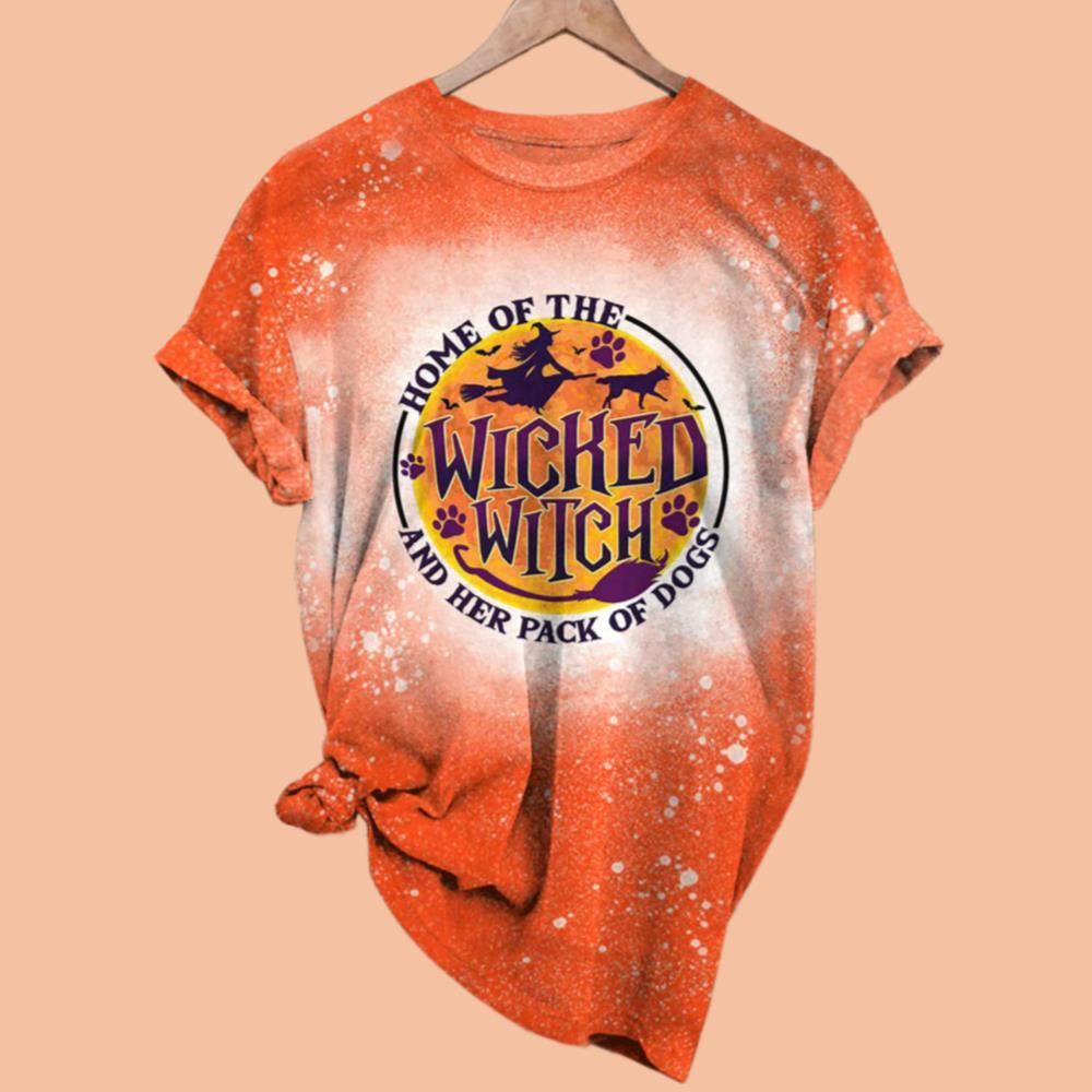 Women's Home Of The Wicked Witch And Her Pack Of Dogs Print Shirt Halloween 2025
