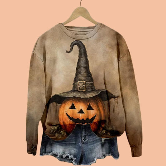 Women's Pumpkin Print Sweatshirt Halloween 2025