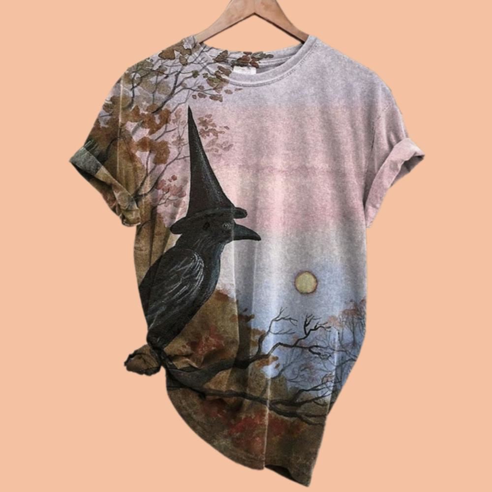 Women's Retro Dark Crow Print Shirt Halloween 2025