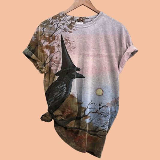 Women's Retro Dark Crow Print Shirt Halloween 2025