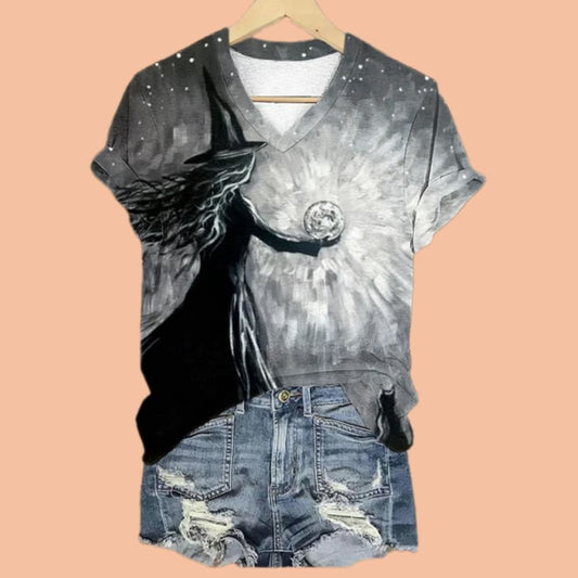 Women's Retro Dark Halloween Crow Print Shirt Halloween 2025