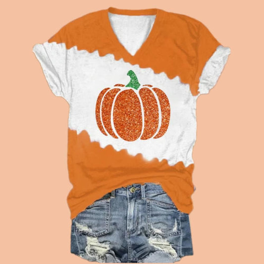 Women's Sequin Pumpkin Print Shirt Halloween 2025