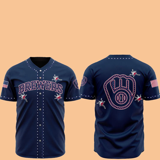 2025 Milwaukee Brewers Happy Independence Day Baseball Jersey