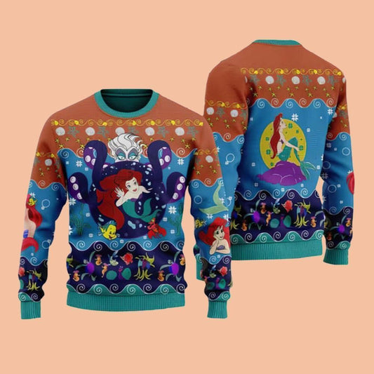 Ariel Princess Mermaid Xmas Ugly Sweater Christmas 2025
