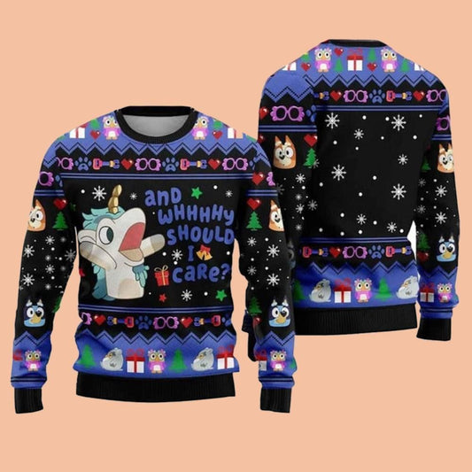 Bluey Unicorse Why Should I Care Ugly Sweater Christmas 2025