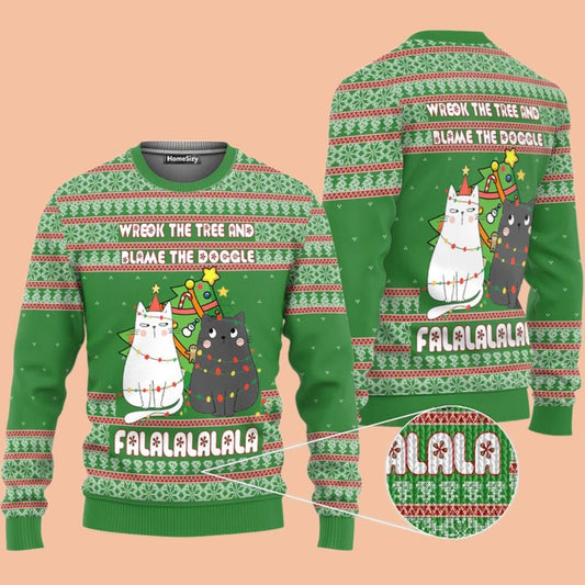 Cat Wreck The Tree Meowy Ugly Sweater Christmas 2025