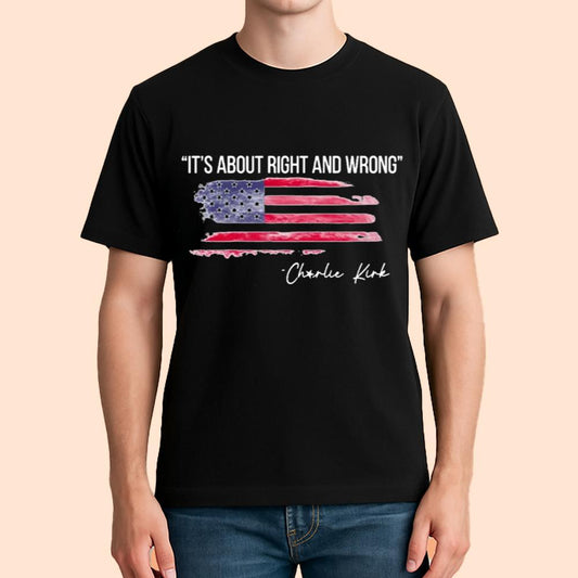 Charlie Kirk It's About Right And Wrong America Flag Shirt