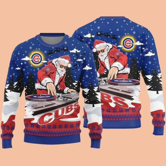 Chicago Cubs Knitted Funny DJ Santa Ugly Sweater Christmas 2025