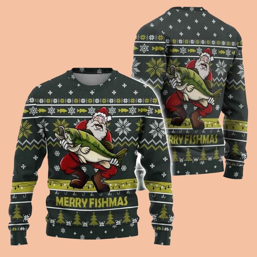 Fishing Lover Merry Fishmas Ugly Sweater Christmas 2025