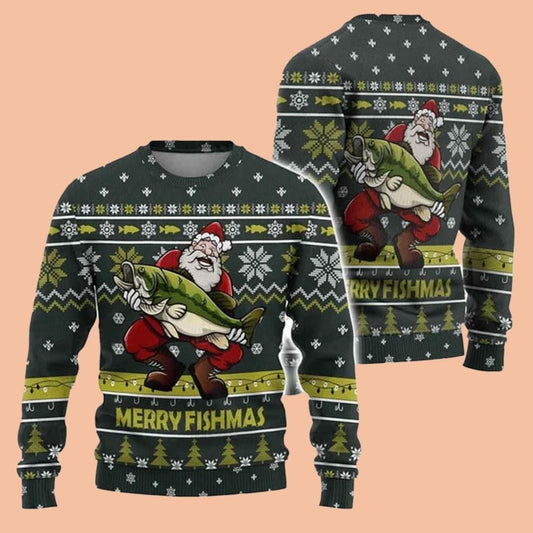 Fishing Lover Merry Fishmas Ugly Sweater Christmas 2025