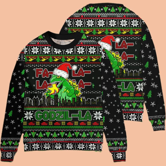 Godzila Falalalala Ugly Sweater Christmas 2025