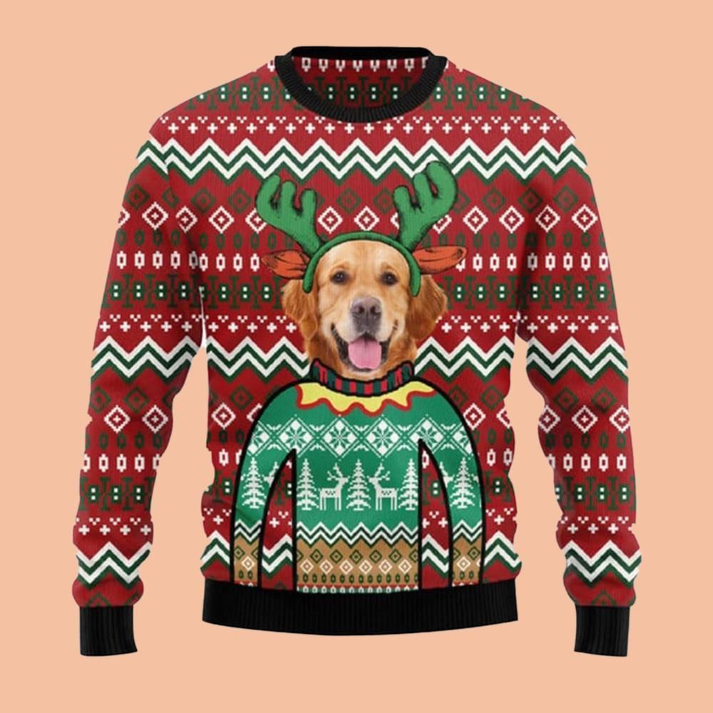 Golden Retriever Reindeer Ugly Sweater Christmas 2025