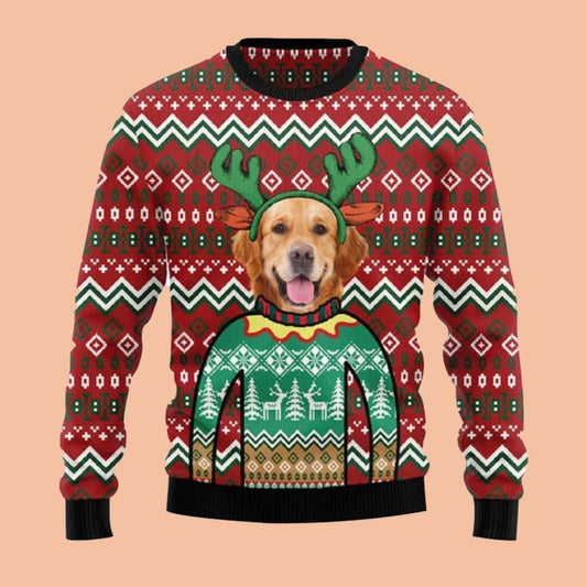 Golden Retriever Reindeer Ugly Sweater Christmas 2025
