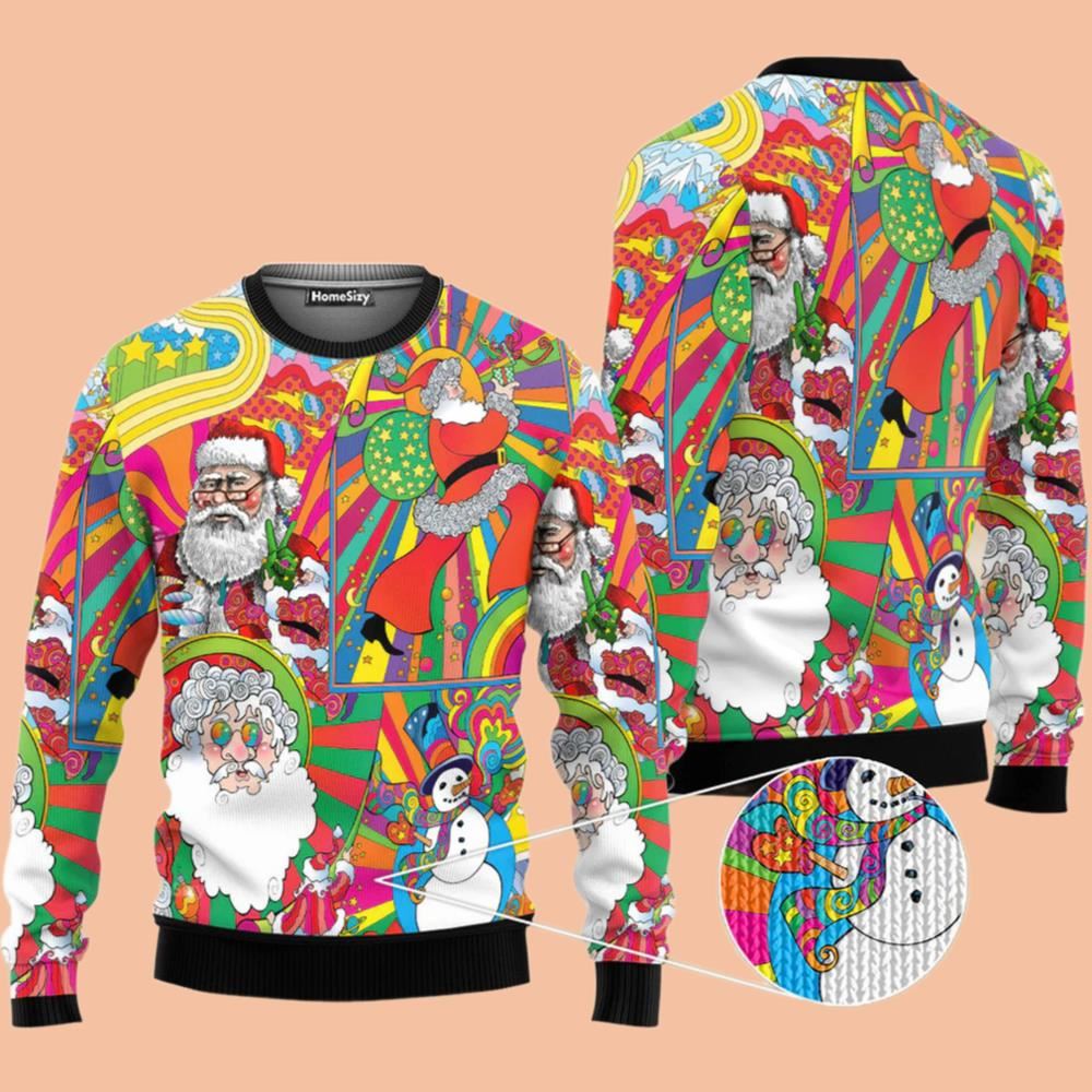 Hippie Santa Merry Ugly Sweater Christmas 2025