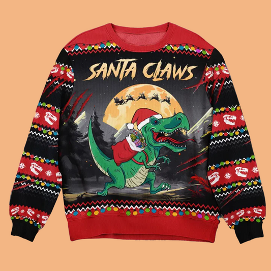 Santa Claws T-Rex Dinosaur Ugly Sweater Christmas 2025