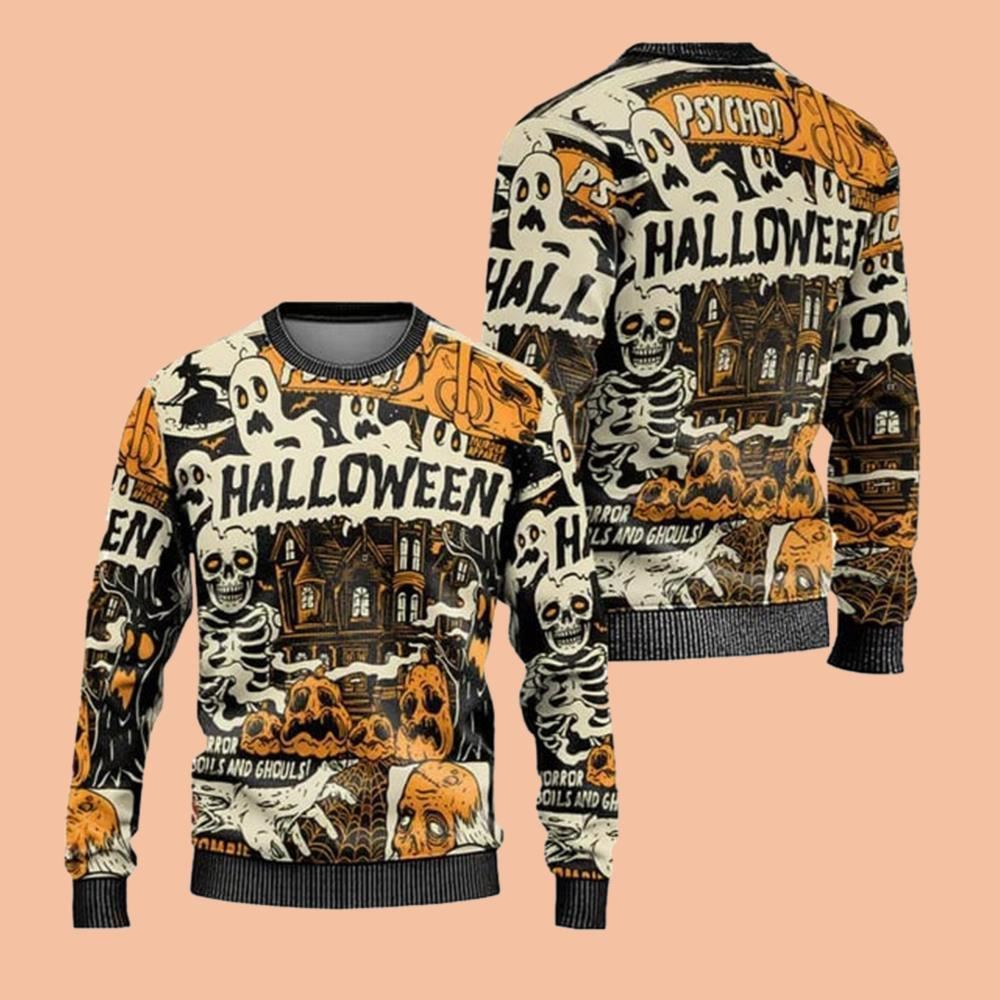 Spooky Pumpkin Jack-o'-lantern Halloween Ugly Sweater Christmas 2025