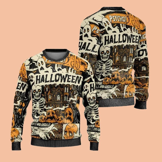 Spooky Pumpkin Jack-o'-lantern Halloween Ugly Sweater Christmas 2025