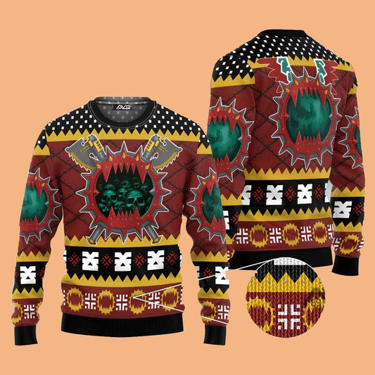 2025 Warhammer Chaos Space Marine World Eaters Iconic Ugly Sweater Christmas