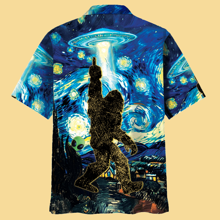 Alien Stalk Bigfoot In A Starry Night Hawaiian Shirt - Cabryon