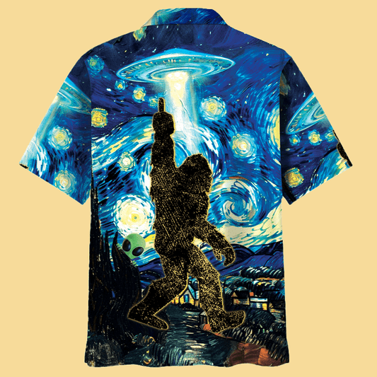 Alien Stalk Bigfoot In A Starry Night Hawaiian Shirt - Cabryon